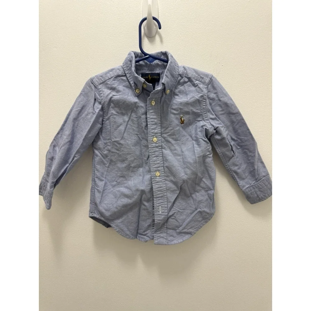 Ralph Lauren Toddler Boys Blue Oxford Button Down Shirt Pony Logo Size 2T